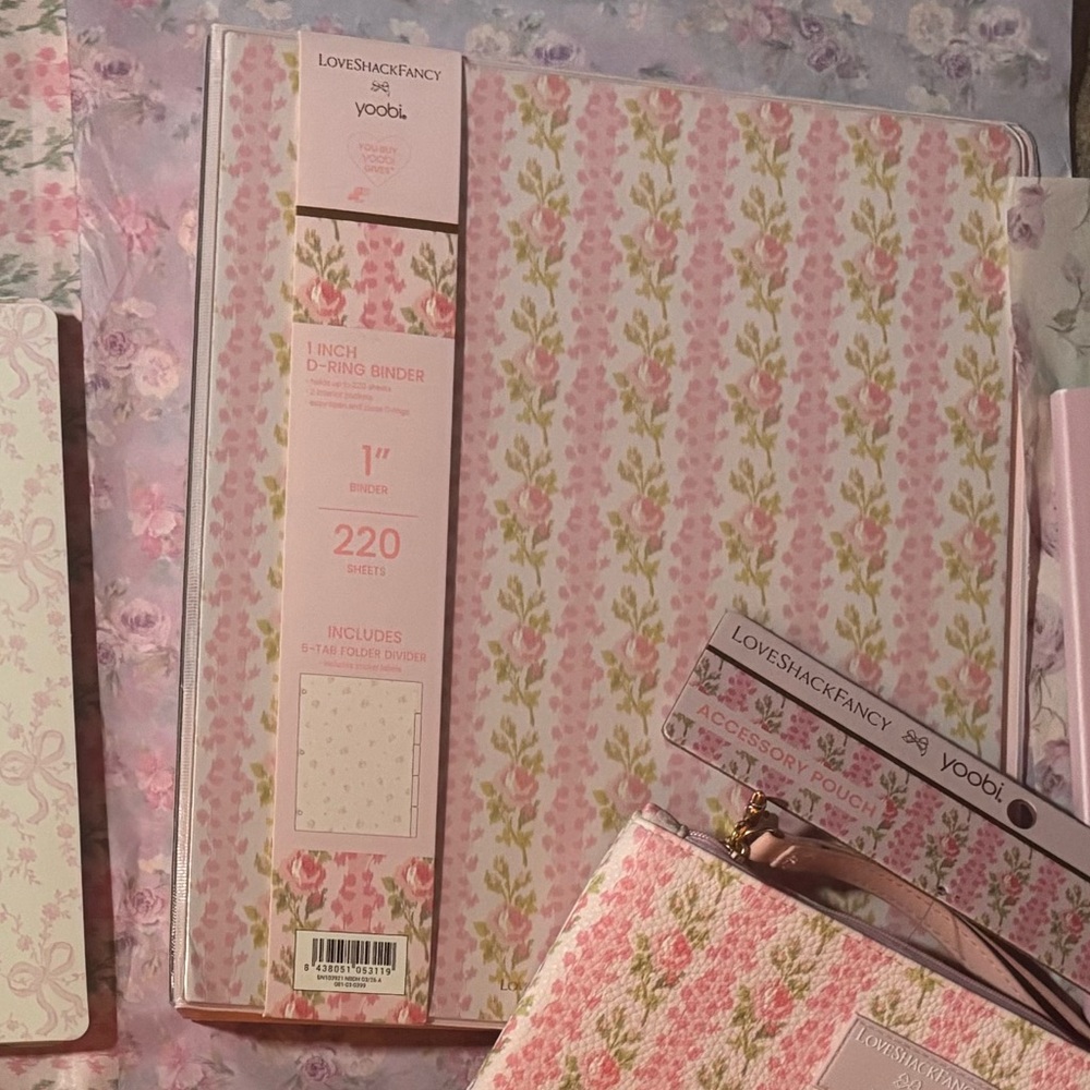 LoveShackFancy yoobi 1in pink binder with 5 dividers